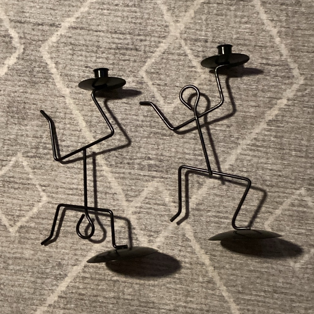Modern Black Metal Figurine Candle Holders
